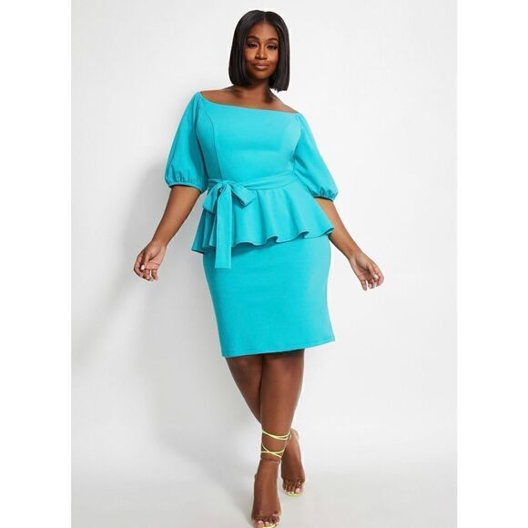 Ashley Stewart Belted Off The Shoulder Dress 14/16 - Picture 1 of 10